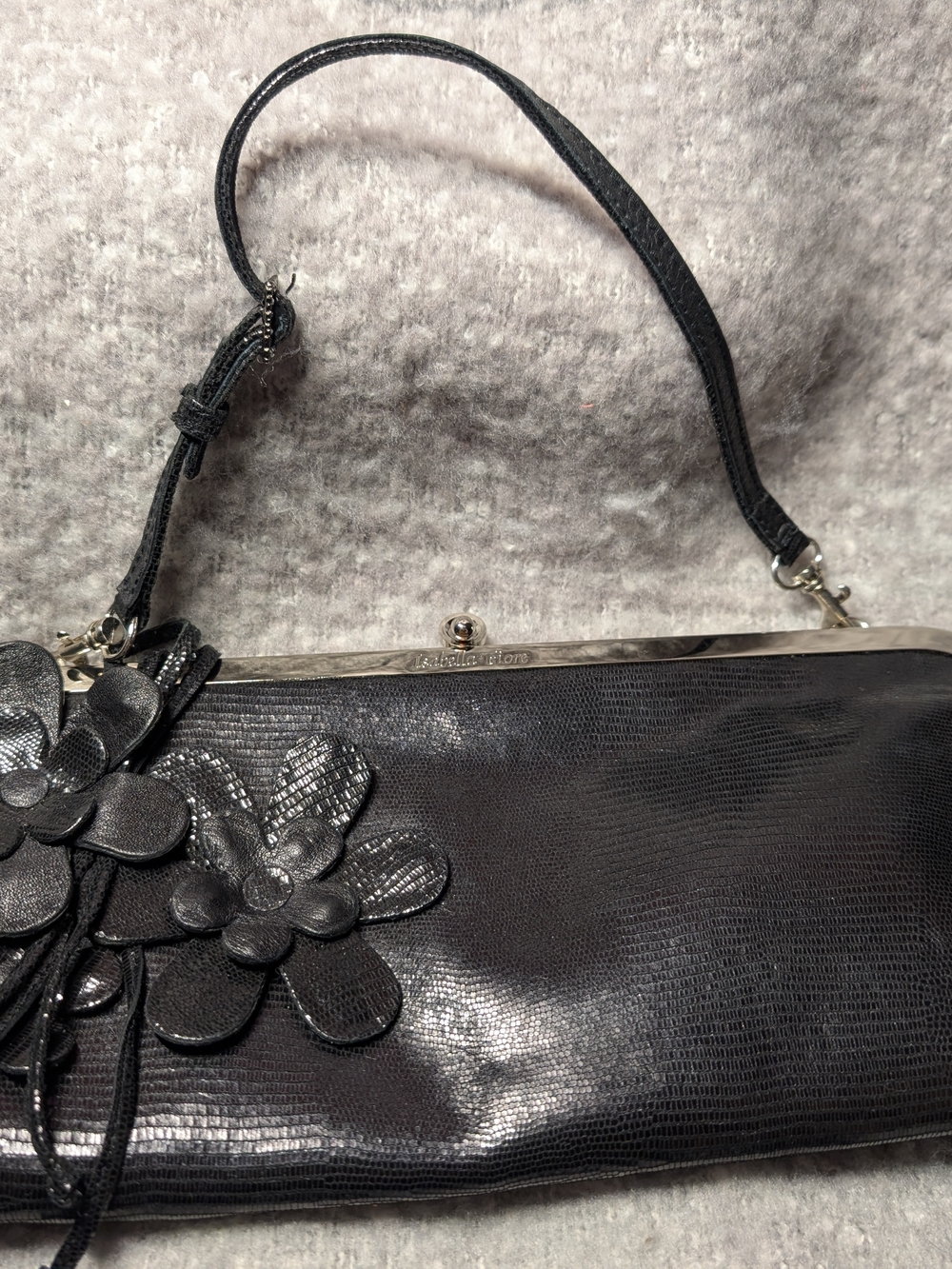 Isabella Fiore Black Floral Accent Bag With Removable Strap